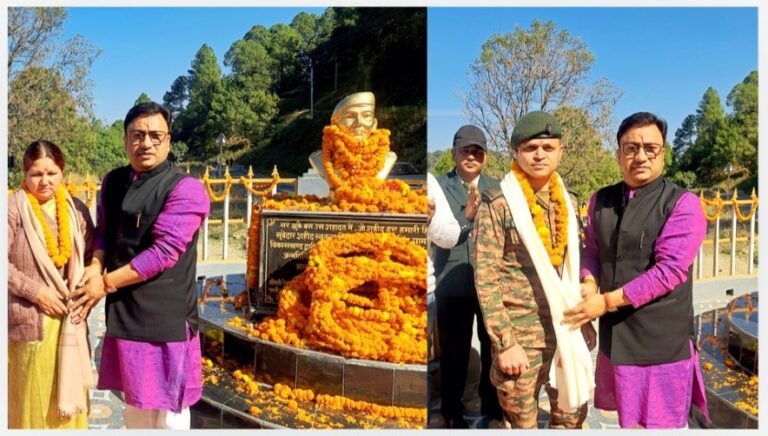 शहीद सूबेदार स्वतंत्र सिंह के नाम हुआ उड़ियारी चौक। प्रमुख महेन्द्र सिंह राणा ने किया मूर्ती का अनावरण